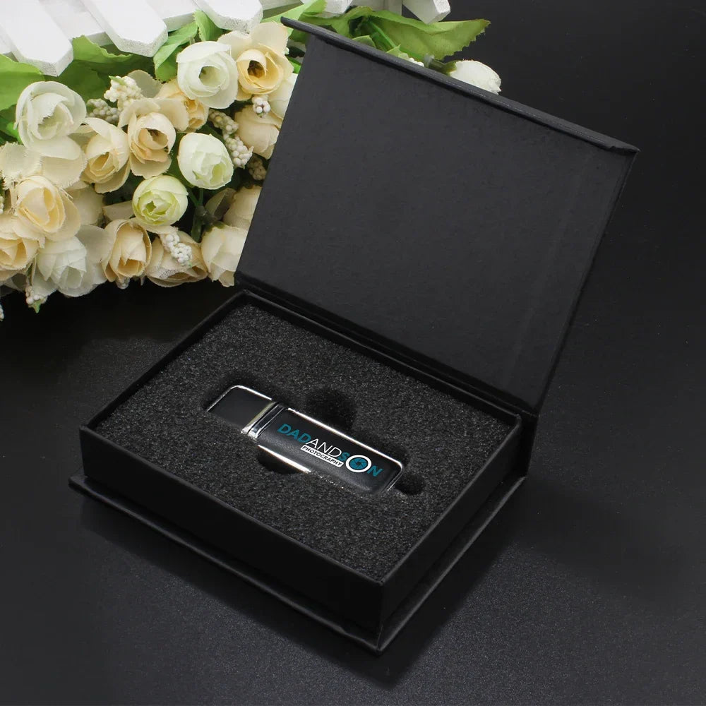 Leather USB 3.0 Flash Drive - Free Logo, 4GB-128GB High-Speed Memory Stick, Wedding Gift