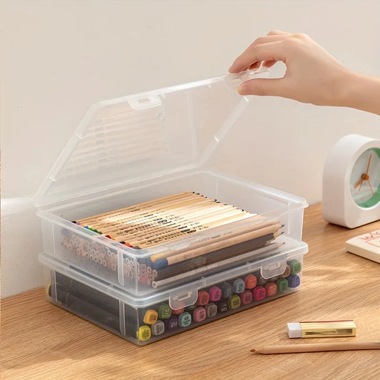Large Capacity Transparent Pencil Case – Plastic Storage Box for Notebook, Sketch Markers & Colored Leads, Back to School Supplies