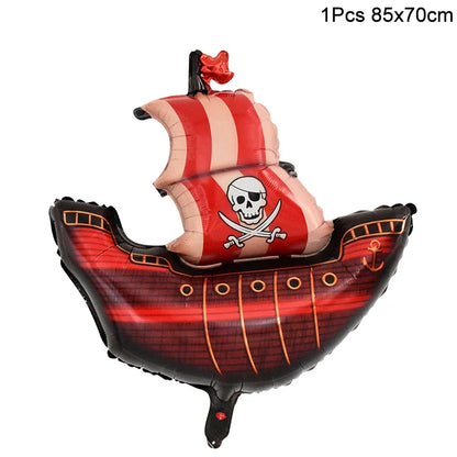 Pirate Party Favor Set - Kids Skull Hat Eye Patch Coins Ship Balloons Halloween Costume Decorations