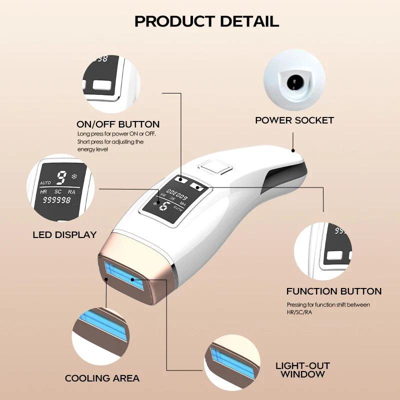 Vancostar 4-in-1 IPL Laser Hair Removal Device – 999,000 Flash Cooling Epilator with Skin Rejuvenation & Acne Treatment for Home Use, Bikini Trimmer Tool