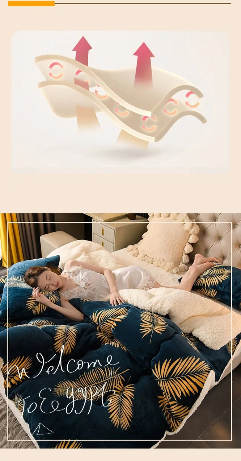 Winter Bedding Thick Quilt – Warm Flannel Fleece Comforter, Thickened Duvet Set for Cold Nights