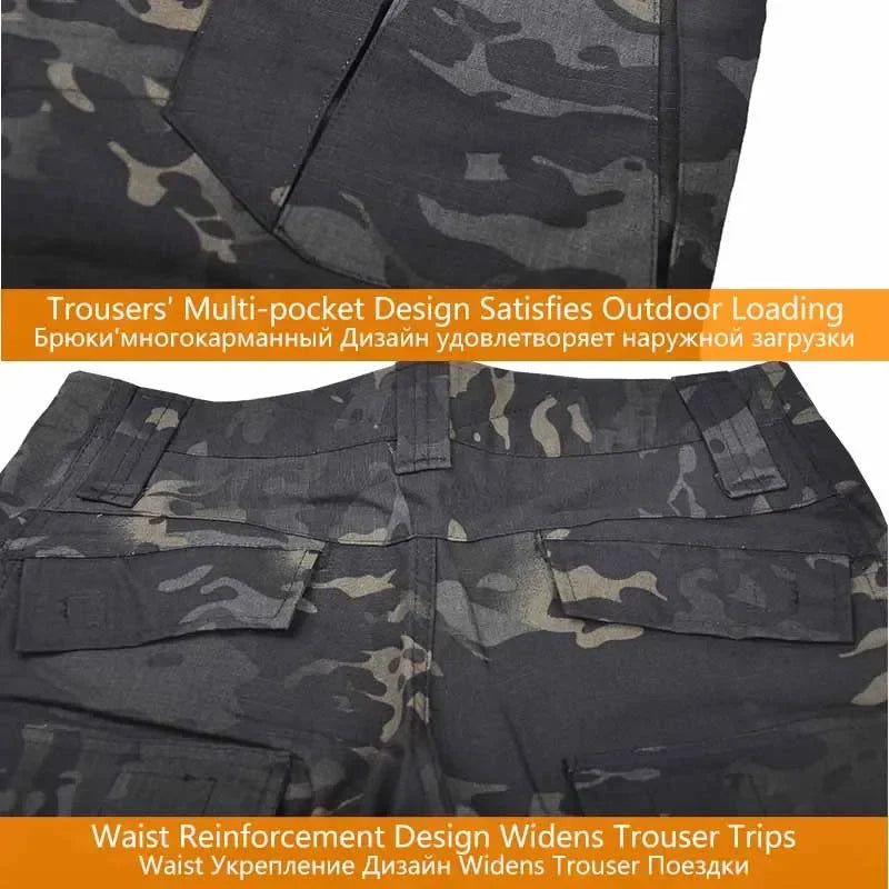 Men’s Camo Tactical Uniform Set | Ripstop Airsoft Suit with Multi-Pocket Pants & Training Shirt for Hunting or Paintball