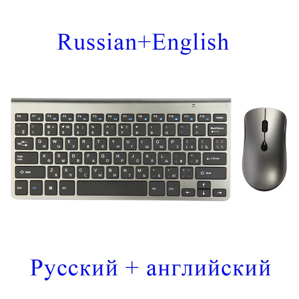 2.4G Wireless Mini Keyboard and Mouse Set – USB Portable Combo with Russian/Korean/Hebrew Layout for PC & Laptop