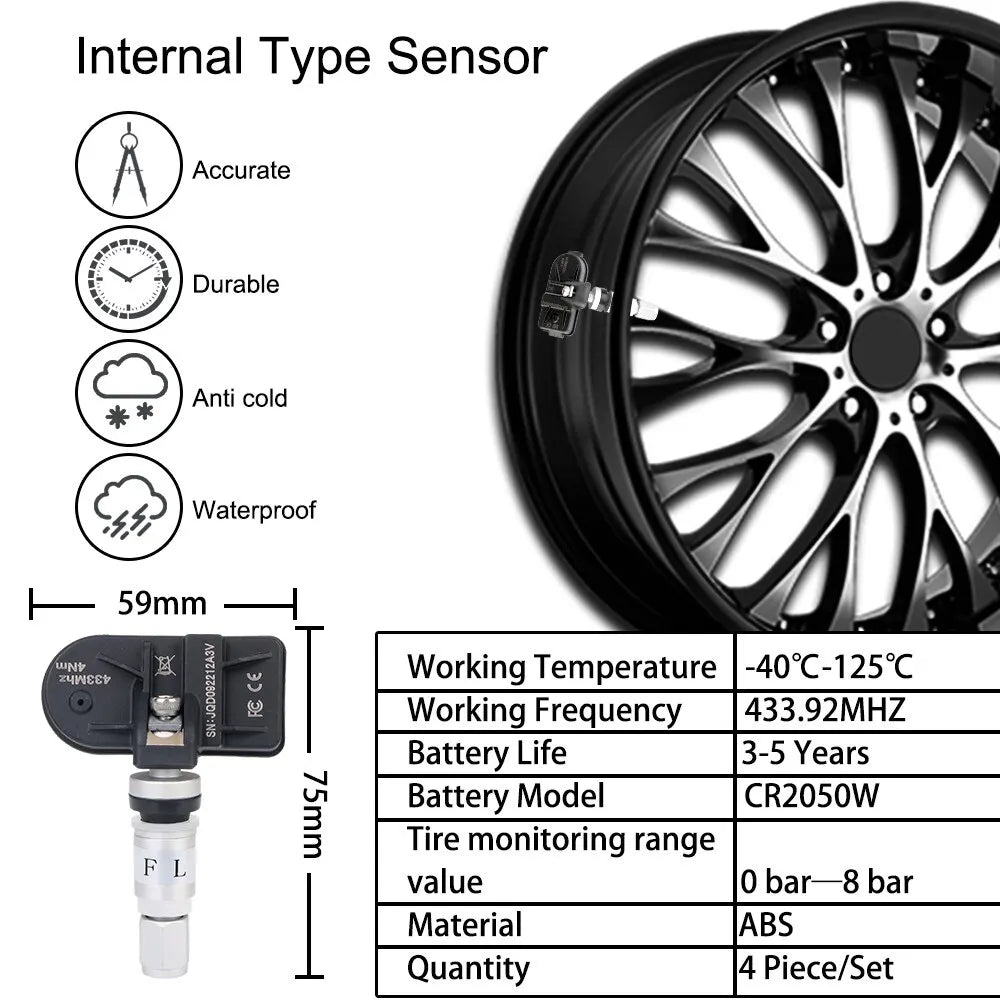 Android Navigation TPMS with 4 Sensors Alarm System - Wireless Transmission Tire Pressure Monitoring System for Android Car