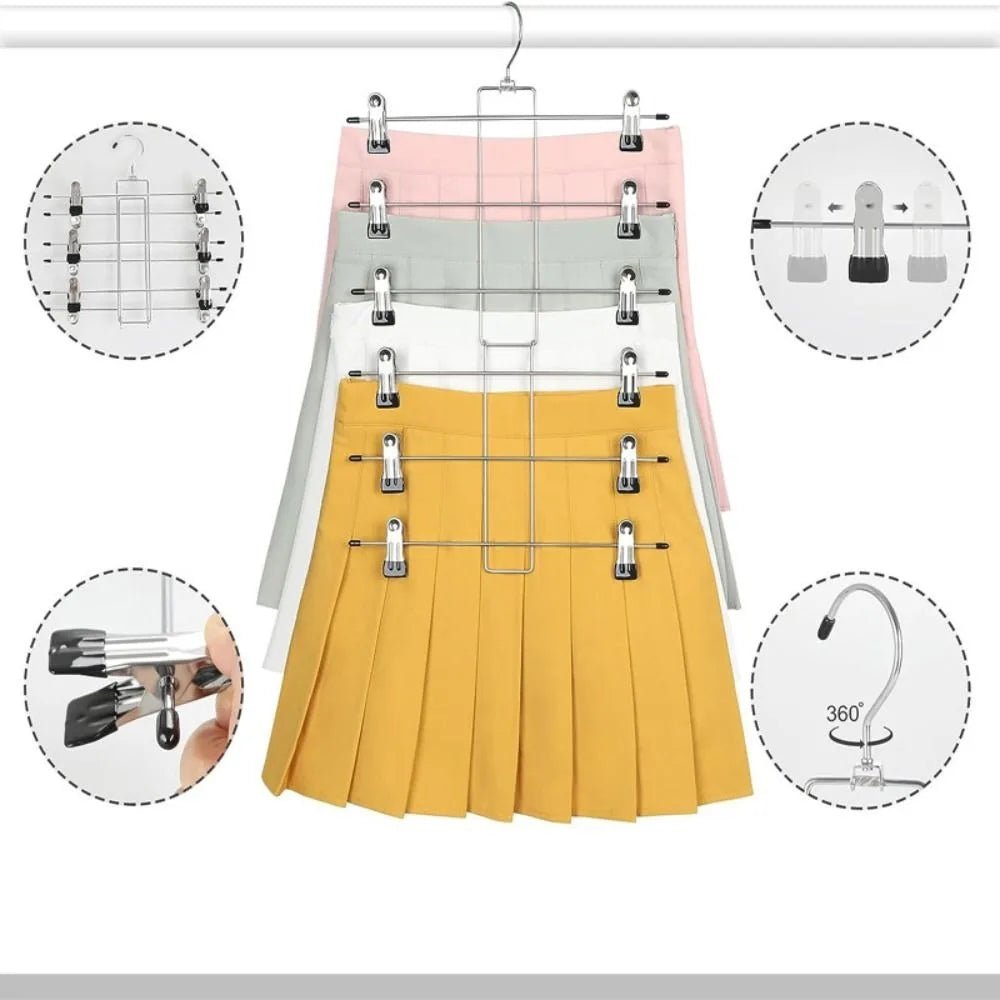 6-Layer Metal Clothes Hanger – Non-Slip Skirt & Trouser Rack with Clips for Clothing Storage