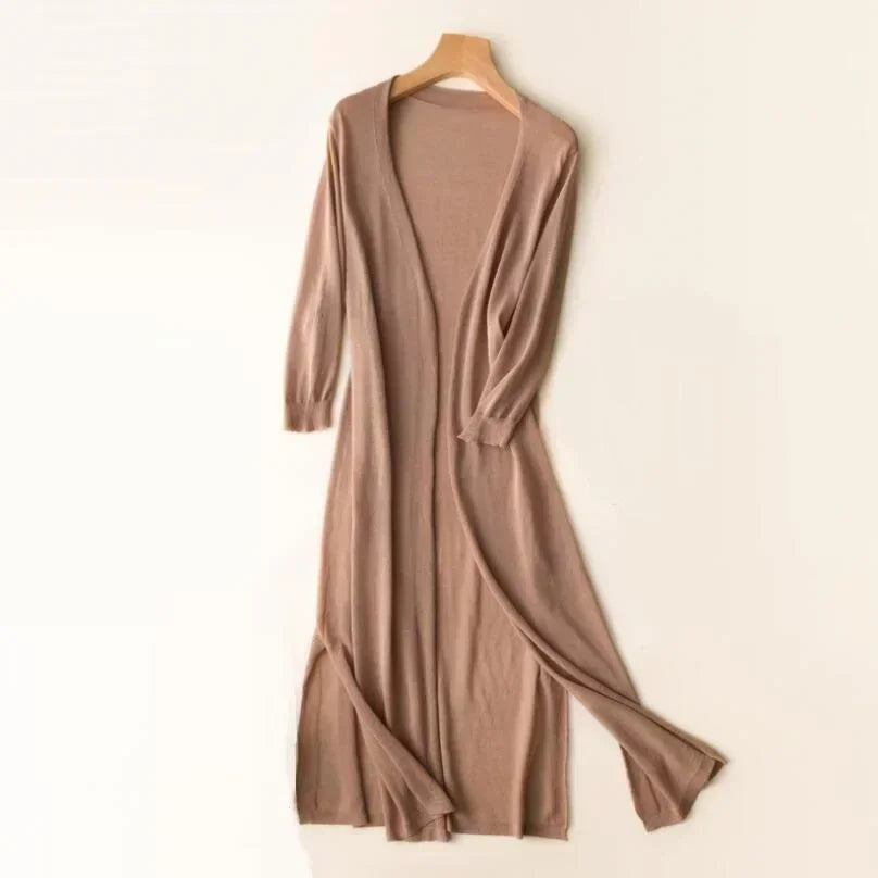 2024 Korean Women's Casual Long Sun Protection Cardigan – Soft, Comfortable, Loose Fit, Solid Color, Free Size Thin Sweater