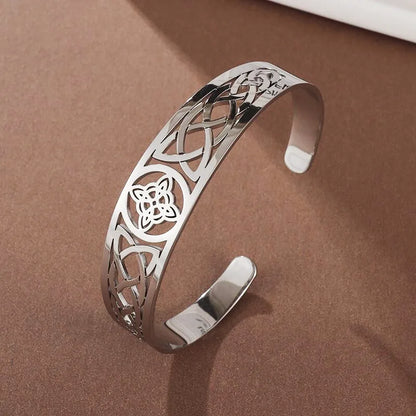 Witch Knot Cuff Bracelet - Stainless Steel Pagan Magic Knot Good Luck Amulet Celtic Knot Jewelry