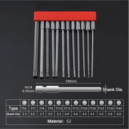 12Pcs 1/4 Inch Magnetic Screwdriver Bits - 50mm 75mm 100mm Long Power Tool Bit Set