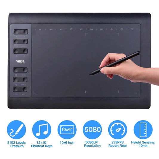 10x6 Inch Professional Graphics Drawing Tablet – 12 Express Keys for Windows & Mac, Digital Painting & Design Tool