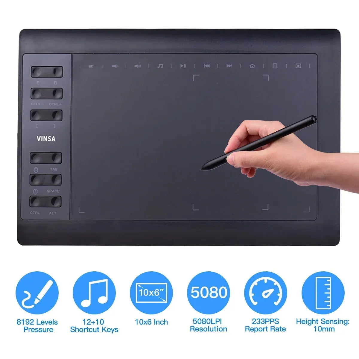 10x6 Inch Professional Graphics Drawing Tablet - 12 Express Keys Digital Art Pad for Windows Mac Painting & Design
