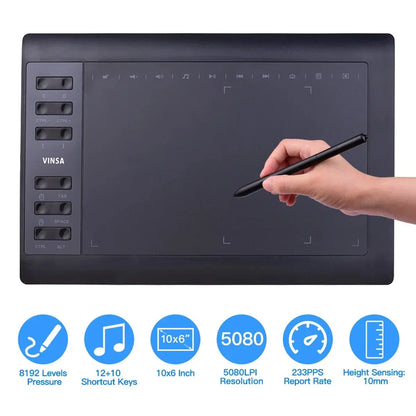 10x6 Inch Professional Graphics Drawing Tablet - 12 Express Keys Digital Art Pad for Windows Mac Painting & Design