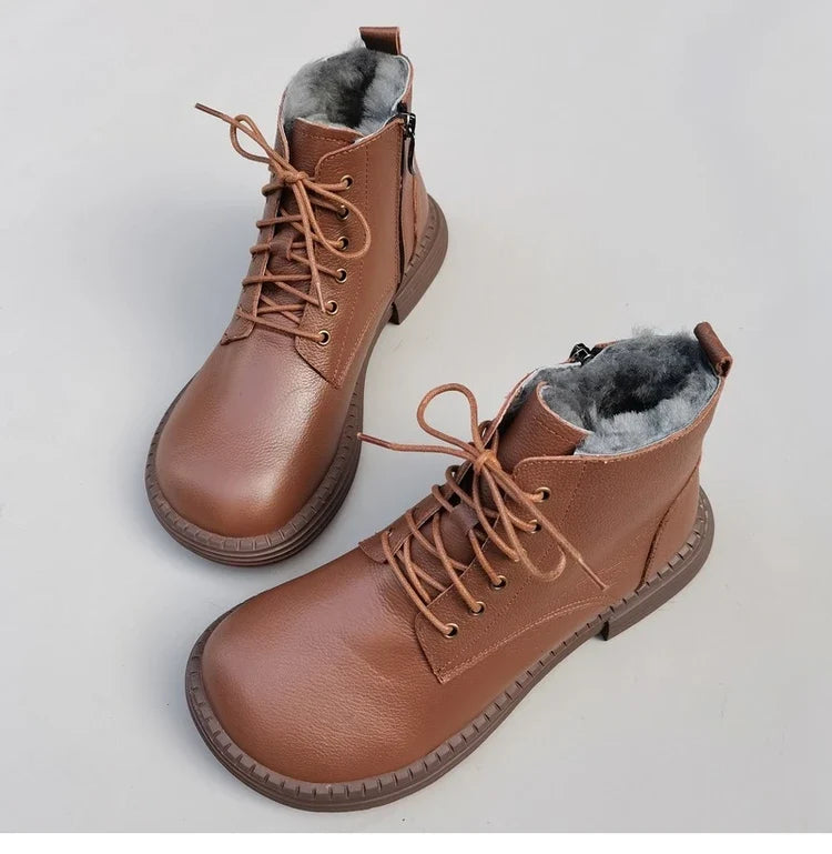 Careaymade 100% Genuine Leather Wide Casual Women’s Short Boots – Big Size, Handmade Men’s Wool Boots