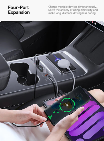 YZ 27W Quick Charger & USB Hub for Tesla Model 3/Y 2023 — Intelligent Car Docking Station & Adapter