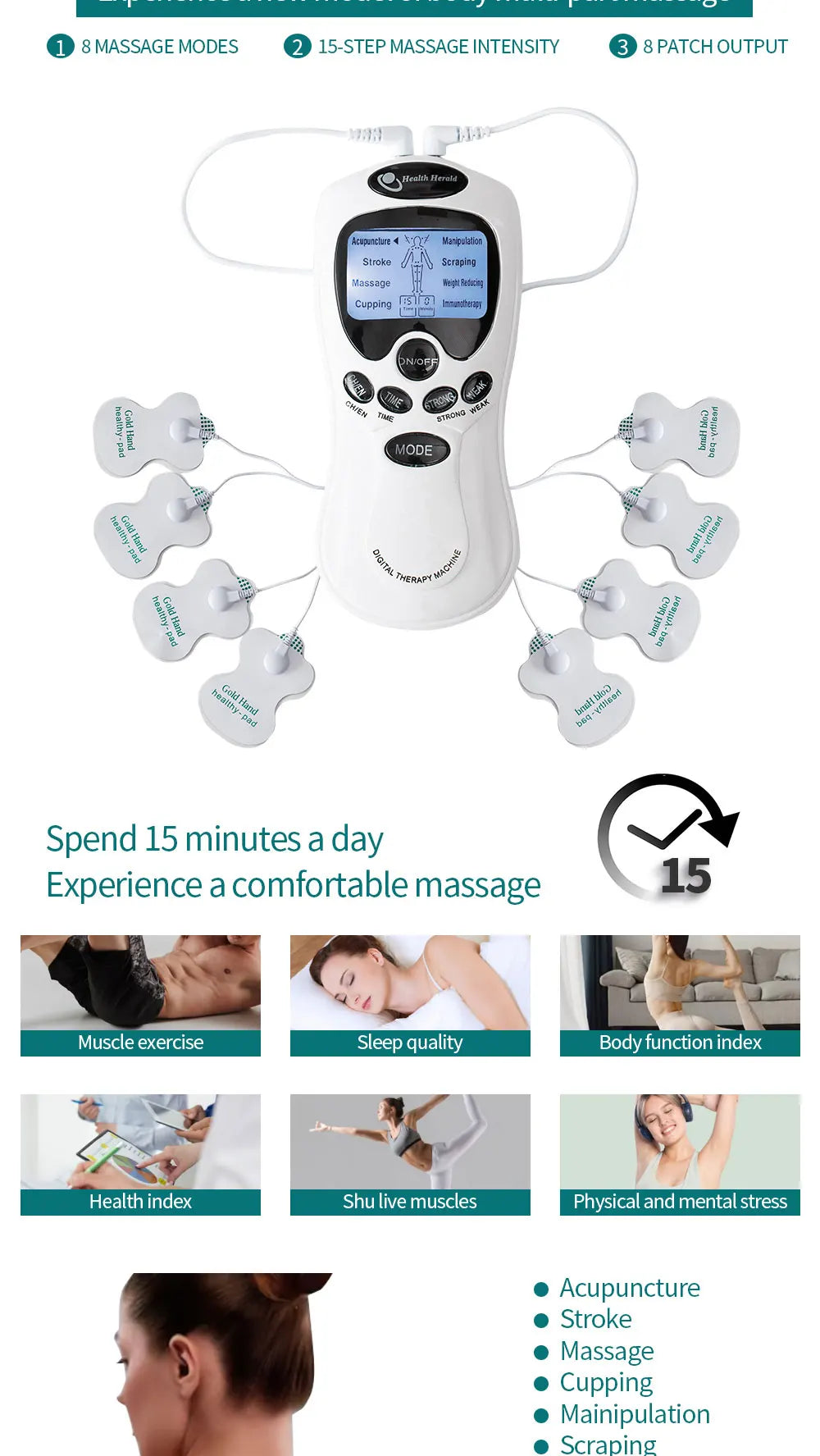 Electric EMS Pulse Massager — TENS Acupuncture Muscle Stimulator for Neck, Back, and Full Body Relaxation