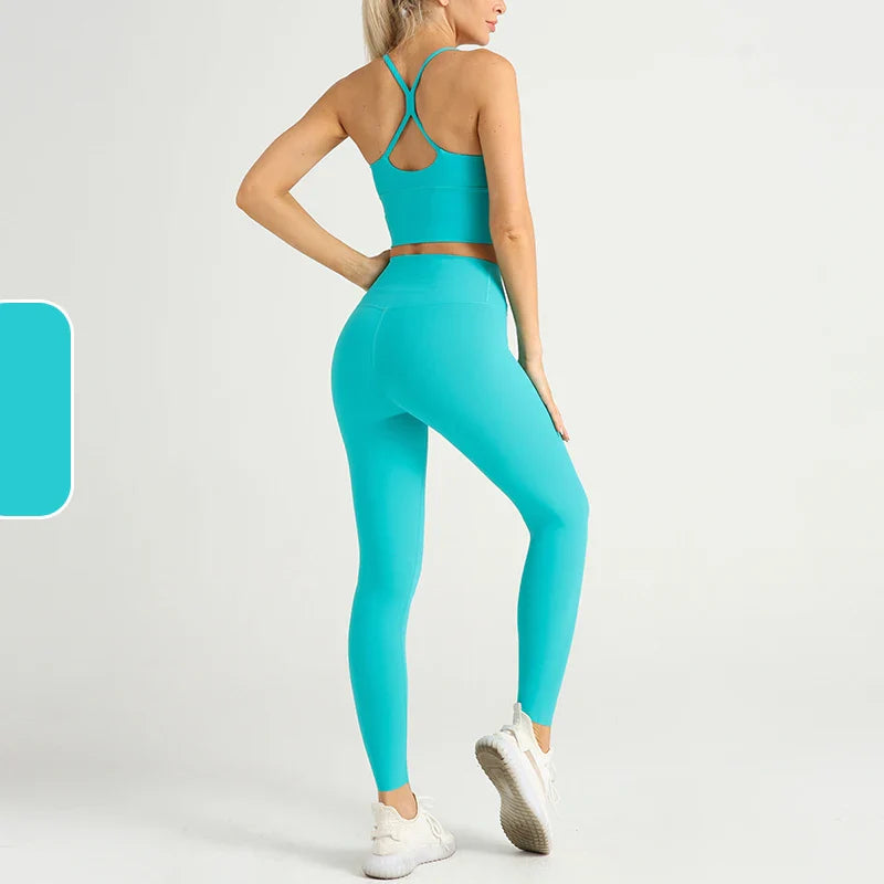 2-Piece Women’s Yoga Tracksuit – Athletic Pilates Fitness Set with Push-Up Sports Bra & Leggings for Gym Workout