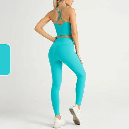 2-Piece Women’s Yoga Tracksuit – Athletic Pilates Fitness Set with Push-Up Sports Bra & Leggings for Gym Workout