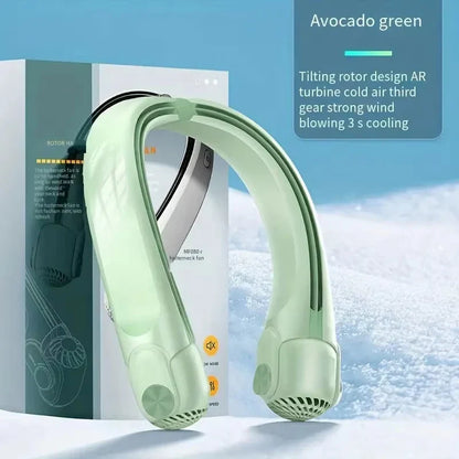 Portable USB Rechargeable Hanging Neck Fan – Adjustable Bladeless Turbofan Personal Cooler for Home, Dormitory & Outdoor Use