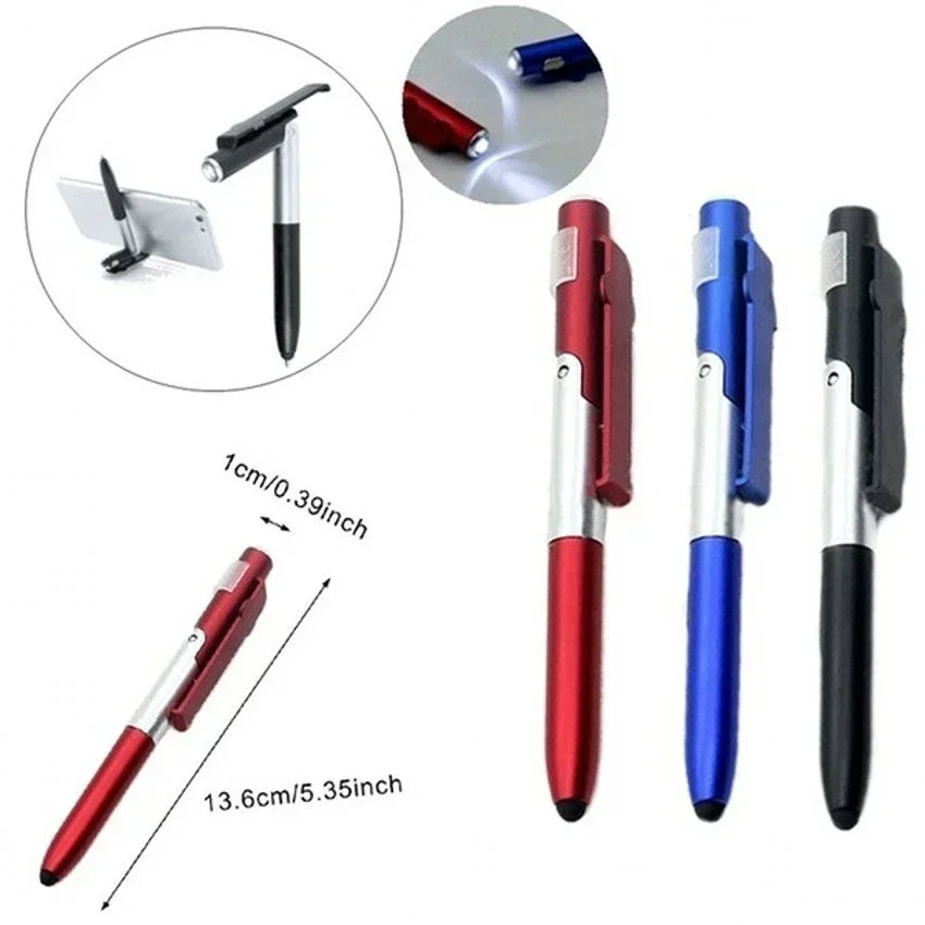 4-in-1 Multifunction Ballpoint Pen — LED Light, Foldable Phone Holder, Night Reading, Writing Pencil for Office, School, and Students