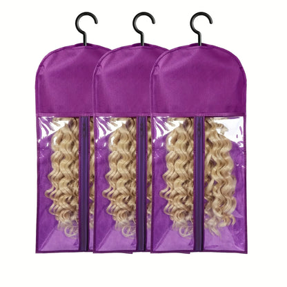 Premium Wig Storage Bags - Transparent Hanging Organizer with Metal Hangers for Wigs & Hair Extensions