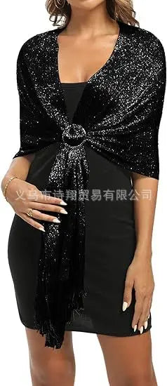 Gold & Silver Thread Tassel Scarf – Elegant Beach, Wedding & Party Fashion Shawl Accessory SJ15