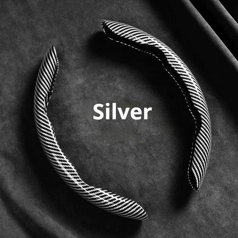 2-Piece Carbon Fiber Silicone Steering Wheel Cover — 38cm (15 Inch) Anti-Skid Car Accessory