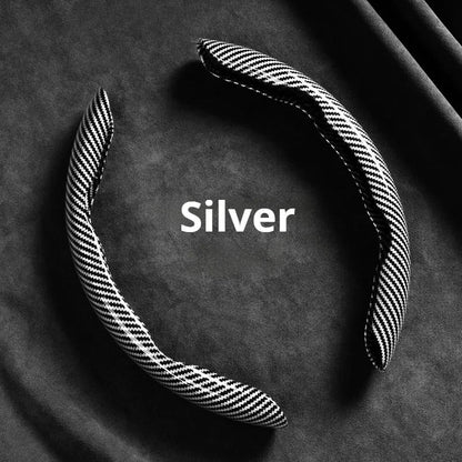 2-Piece Carbon Fiber Silicone Steering Wheel Cover — 38cm (15 Inch) Anti-Skid Car Accessory