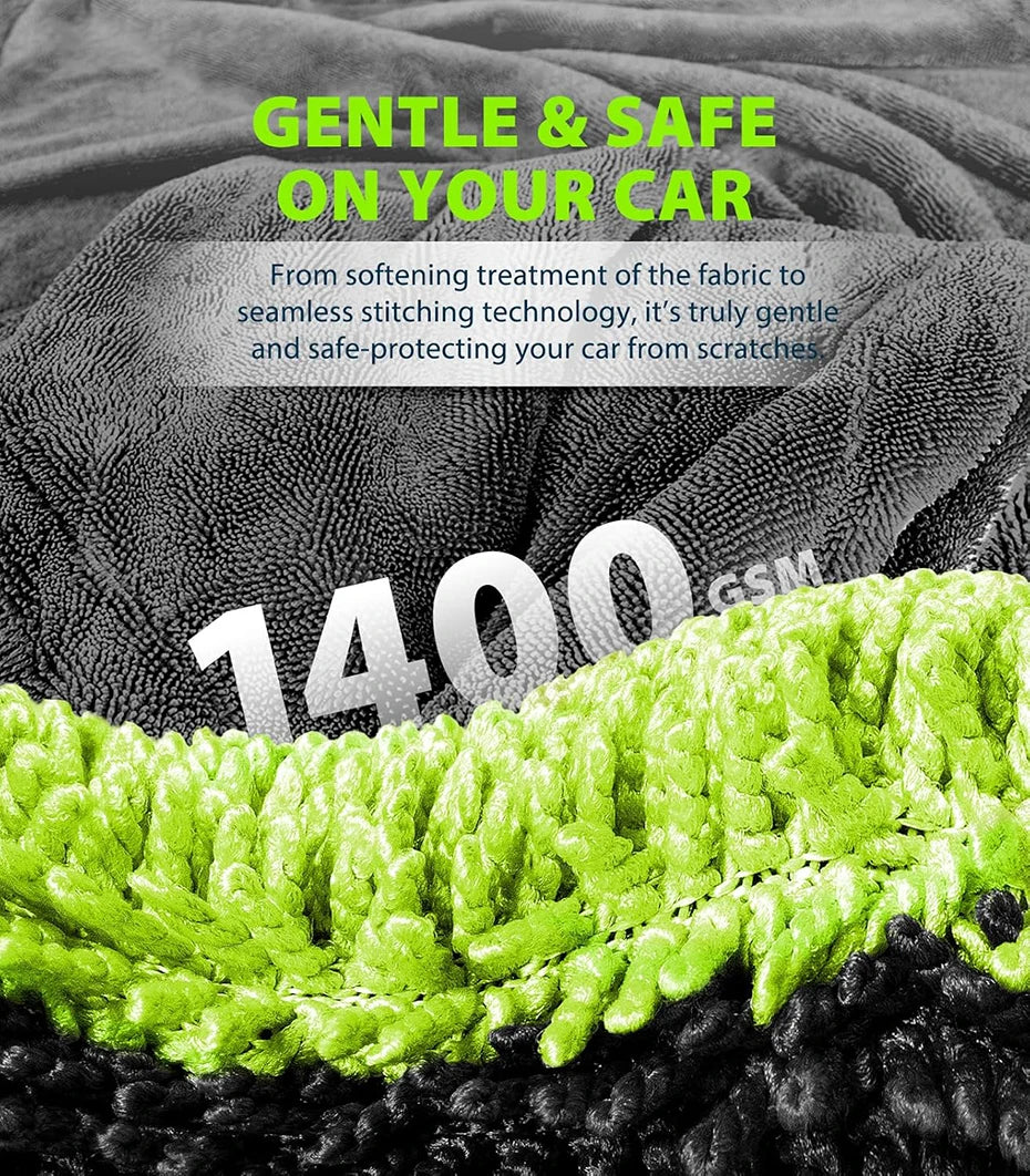1400GSM Heavy Duty Car Drying Towel — 60x120cm Oversized Double-Sided Super Absorbent Scratch-Free Cleaning Cloth