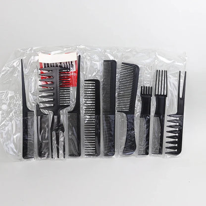 10pcs Black Hair Comb Set – 10 Different Designs, Multifunctional Anti-Static Hair Care Combs