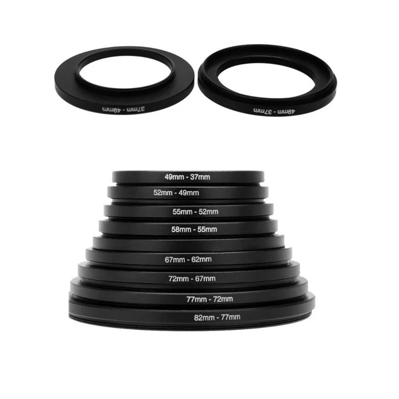 9/18 Pcs Camera Lens Filter Step Up & Down Adapter Rings — Metal Filter Mount Kit for DSLR 37-82mm & 82-37mm
