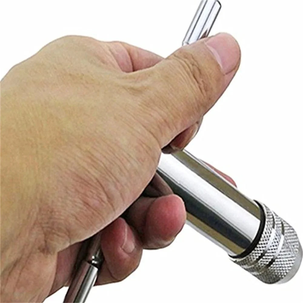 Adjustable Silver T-Handle Ratchet Tap Holder Wrench – 5pcs M3-M8 Machine Screw Thread Metric T-shaped Tap
