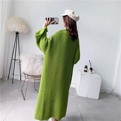 Autumn Winter Women’s Long Knitted Cardigan Sweater – Casual Loose Warm Long Sleeve Coat