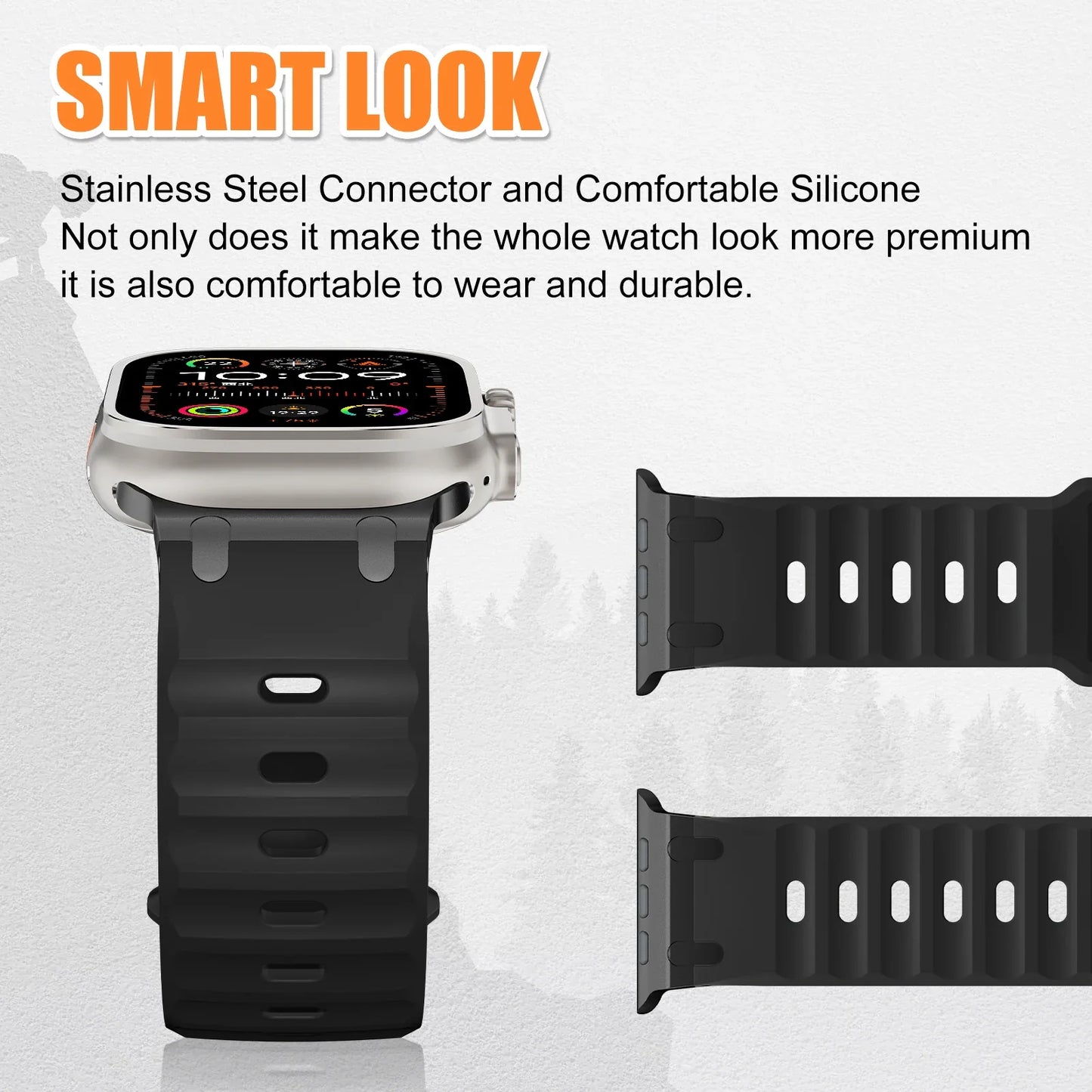 Sport Silicone & Stainless Steel Strap for Apple Watch — Fits Ultra 2 & Series 10/9/8/7/SE (44–49mm)