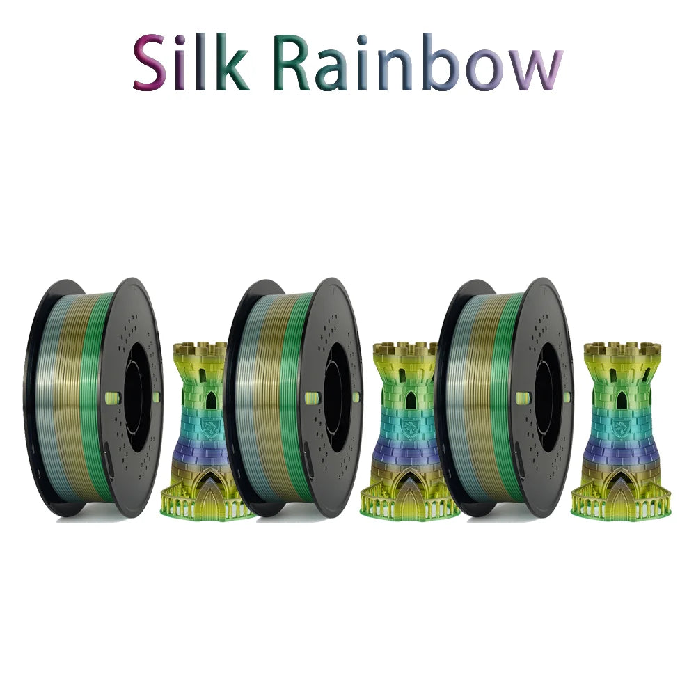 Tri-Color Dual-Color Silk Rainbow PLA Filament 1.75mm – Accurate +/-0.03mm, Compatible with Most FDM 3D Printers