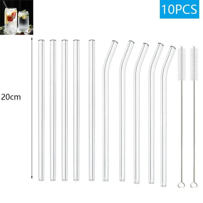 Eco-Friendly Reusable Glass & Metal Straws – 1/20PCS with Cleaning Brush for Smoothies, Milkshakes & Cocktails