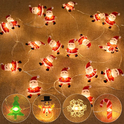 2M 20LED Santa Claus & Snowflake Light String – Christmas Decoration for Home, Xmas Tree, Kids Gift, and New Year 2025