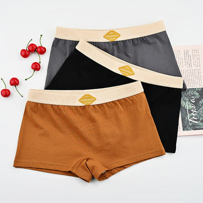 3PCS Women’s Cotton Boxer Underwear — Multicolor Solid Breathable Knit Panties, Soft High-Elastic Mid-Rise Boyshorts