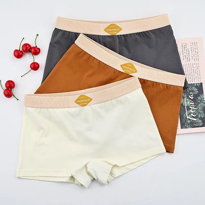 3PCS Women’s Cotton Boxer Underwear — Multicolor Solid Breathable Knit Panties, Soft High-Elastic Mid-Rise Boyshorts