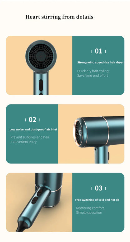 Professional Foldable Hair Dryer with Negative Ions & Blue Light – High Power Salon & Home Use