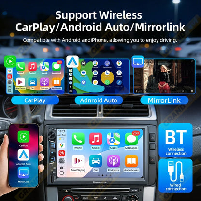 2DIN 7" Car Stereo - Wireless CarPlay & Android Auto Touchscreen MP5 Player with Bluetooth, FM Radio & PD3.0 Fast Charging