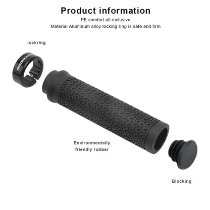 MTB Bicycle Handlebar Grips – Soft Rubber Non-Slip Grips with Single-Sided Lock & End Plugs for Mountain Bikes