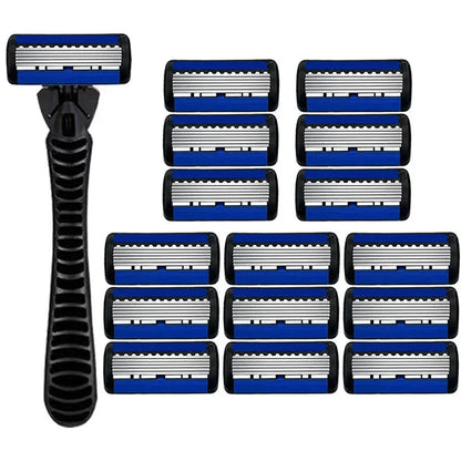 6-Layer Manual Safety Razor – Stainless Steel Double Edge Blade Shaver for Beard & Moustache Grooming