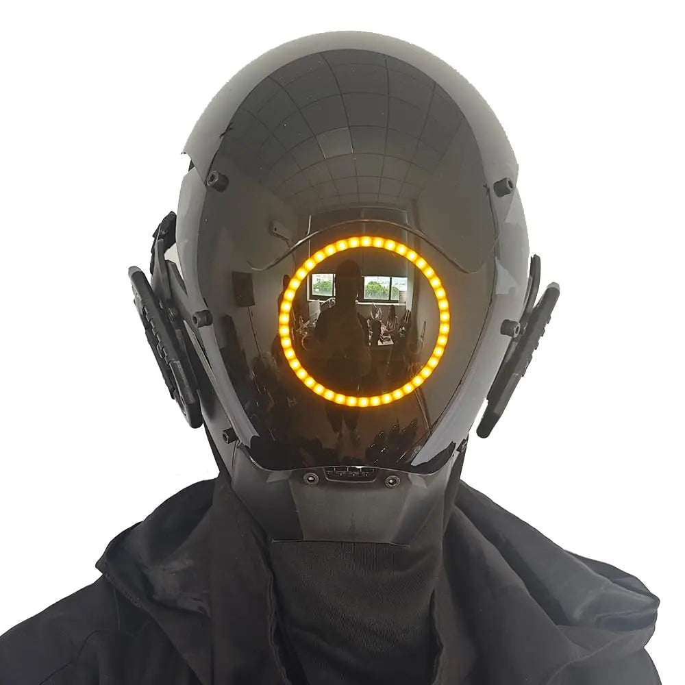 JAUPTO Punk Mask Cosplay for Men & Women – LED Round Light Mask for Halloween, Party & Music Festival Accessories