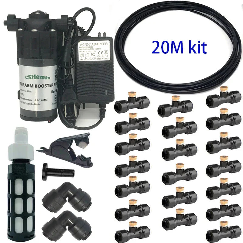 DIY Quiet Misting Cooling Kit – DC24V Pump Fog Nozzle Sprayer System for Patio, Garden, Greenhouse & Backyard Cooling