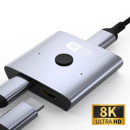 NIERBO 8K Bi-Directional HDMI 2.1 Switch Splitter - 2 in 1 Out Ultra HD 4K@120Hz 8K@60Hz 48Gbps Aluminum Hub for PS5 & Xbox