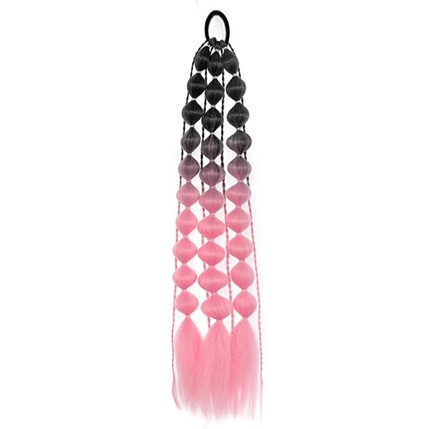 Colorful Bubble Braid Ponytail Extension – Long Lantern Braided Synthetic Hairpiece with Tie