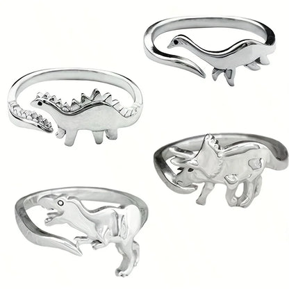 Retro Adjustable Dinosaur Ring for Women – Silver Finish Jurassic Style Statement Jewelry, Elegant & Comfortable Unisex Design