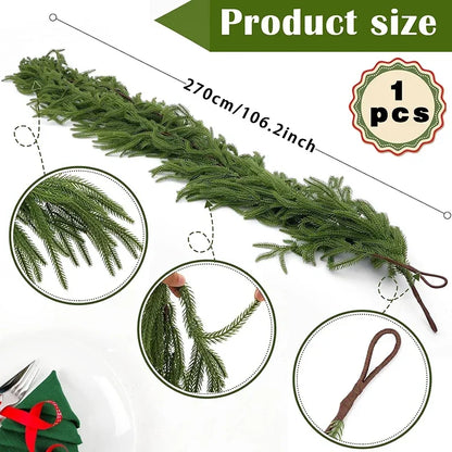 1.5/1.8/2.7M Cypress Garland – Christmas Pine Tree Decoration with Norfolk Tree Leaves for Home & Fireplace