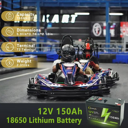 LiFePO4 12V 150Ah Rechargeable Lithium Battery – Built-in BMS, Ideal for Ride-On Toys, Solar Panels, Fish Finders & Power Wheels