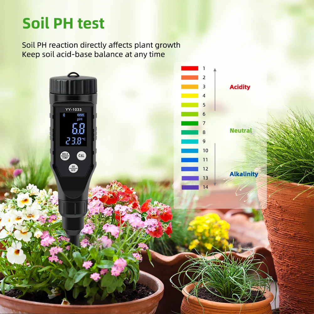 Smart Soil pH Meter 0.0-14.0pH - Bluetooth Soil Tester & Data Logger for Hydroponics, Garden & Farmland