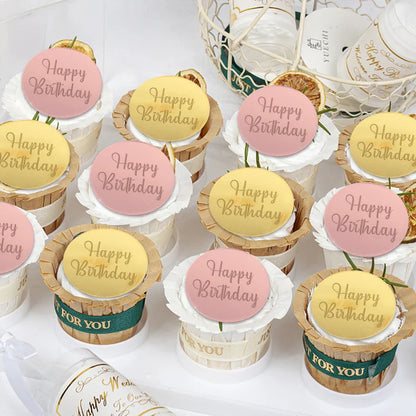 10Pcs Rose Gold Acrylic Cake Toppers - Round 'Happy Birthday' Decor for Cakes & Cupcakes, Elegant Party & Dessert Accessories